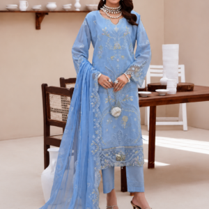 Queen of Hearts Suit - Dr Haris embroidered chamki lawn side view with dupatta